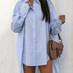 Urban Long Sleeves High-Low Solid Color Lapel Collar Blouses