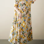 A-Line Loose Floral Printed Round-Neck Midi Dresses