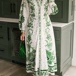 Unique Print Button Down Long Sleeve Shirt Maxi Dress