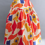 Artistic Retro Short Sleeves Loose Contrast Color Printed Round-Neck Midi Dresses