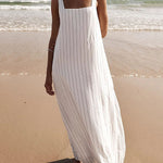 A-Line Loose Striped Square-Neck Maxi Dresses