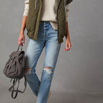 Fall and Forever Zipper Pocket Hooded Quilted Cotton Vest