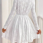 High Waisted Long Sleeves Hollow Lacy Solid Color Split-Joint V-Neck Mini Dresses