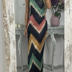 Irregular slanted shoulders blooming print slim dress