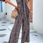 Wrap python-print suspenders wide-leg jumpsuit