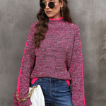 Casual Long Sleeves Loose Contrast Color Half Turtleneck Sweater Tops