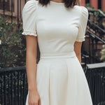 Puff Sleeve Ruffle Hem A-Line Midi Dress