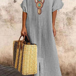 Linen Cotton Embroidered Slit Dress