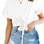 Short Sleeve Knot Front Cropped T-shirt