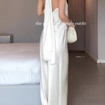 Modern Day Glam Satin Halter Tie-up Tank and Elastic Waist Wide Leg Pants Set