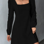 A-Line High Waisted Solid Color Split-Joint Square-Neck Mini Dresses
