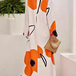 Long Sleeves Loose Floral Printed Split-Joint Lapel Maxi Dresses Shirt Dress