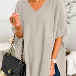 Chicest V Neck Loose Fit Solid Poncho Sweater