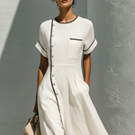 Women's Minimalist Black Trim Short-sleeved Maxi Dress