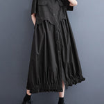 Loose Short Sleeves Elasticity Pleated Split-Joint Lapel Midi Dresses