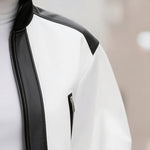 Puff Sleeves Contrast Color Split-Joint Zipper Stand Collar Jackets&Coats