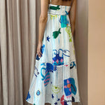 She's The Fun Linen Blend Playful Print Ladder Trim Midi Dress