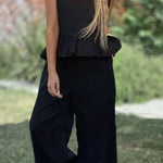 Cotton And Linen Solid Color Sleeveless Top & Wide Leg Pants Two-Piece Set