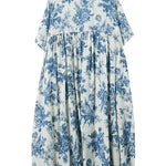 Loose Short Sleeves Floral Printed Pleated Split-Joint Round-Neck Midi Dresses