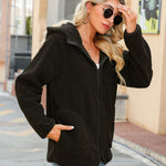 Zip Hooded Drawstring Teddy Coat