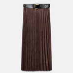 SUEDE EFFECT PLEATED MIDI SKIRT