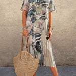 A-Line Loose Printed Round-Neck Midi Dresses