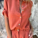 Orange Summer Cotton and Linen Short-sleeved Suit