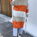 Contrast Long Sleeve Multicolor Striped Cardigans