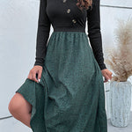 paneled A-line long-sleeved dress