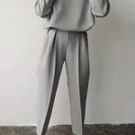 Casual Solid Color Round Neck Pencil Pants Suit