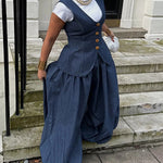 Harem Pants Loose Pleated Solid Color Jean Pants Bottoms