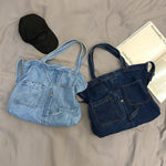 Casual Denim Split-Joint Solid Color Bags Accessories