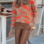 Khaki Color Block Pattern Sweater