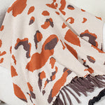 Fashionable Leopard Print Contrast Tassel Hem Loose Knitted Shawl