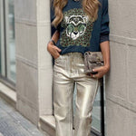 Retro Straight Silver Loose Pocket Wide-leg Pants