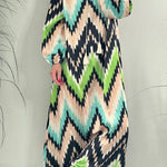 GROOVY Fashion striped v-neck puff sleeve fringed dress
