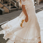 v neck short sleeve lace dress