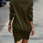 Casual Long Sleeves Solid Color High-Neck Mini Dresses