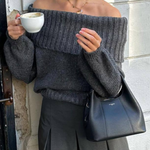 Sexy Slim Fit Solid Color Pullover Sweater with Off-shoulder Neckline