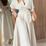 Solid Color Lapel Pocket Pattern Lace-up Loose Maxi Dress