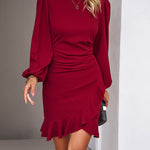 Bodycon Long Sleeves Falbala Solid Color Mini Dresses