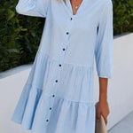 A-Line Loose Buttoned Plaid Split-Joint Stand Collar Mini Dresses Shirt Dress