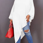Loose See-Through Long Sleeves Asymmetric Solid Color High-Neck T-Shirts Tops