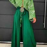 Loose Wide Leg Pleated Solid Color Tied Waist Pants Trousers