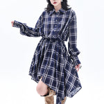High-Low Irregularity Elasticity Plaid Lapel Collar Midi Dresses