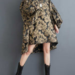 A-Line High-Low Elasticity Flower Print Jacquard Round-Neck Midi Dresses