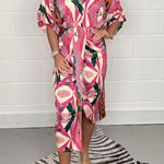 Loose High Waist Printed V-Neck Shirt Dress