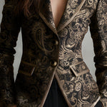 Quiet Luxury Paisley Jacquard Wrapped Lapels Fitted Blazer
