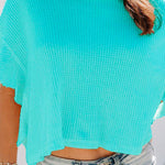 Ruffle Half Sleeve Solid Knitting Cropped Pullovers