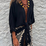 Summer Mood Satin Tie Front Relaxed Blouse